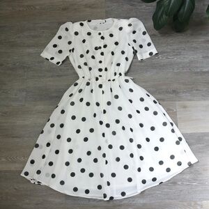 White and black polka dot midi dress